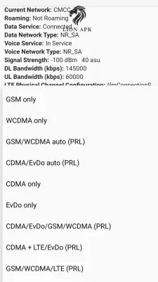 5G Setting screenshot